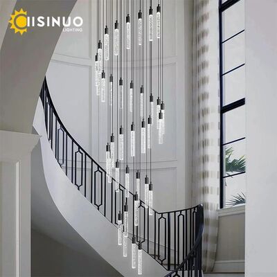 Staircase Chandelier Hanging Cable Crystal Pillar Droplight Dimmable Suspension Light (WH-NC-170)