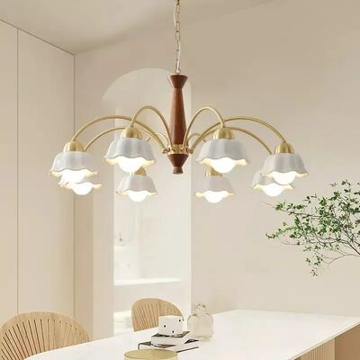 Modern Nordic Pendant Lamp Home Decor Lustre Ceramic Flower Lampshade Led Light Swedish Modern Brass Chandelier(WH-MI-468)