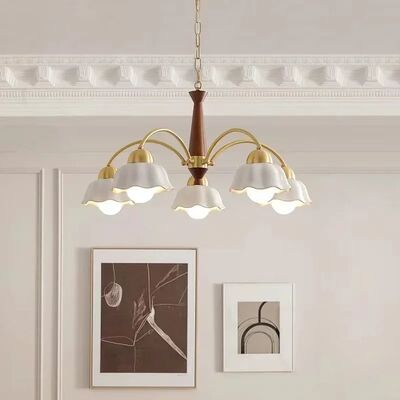Modern Nordic Pendant Lamp Home Decor Lustre Ceramic Flower Lampshade Led Light Swedish Modern Brass Chandelier(WH-MI-468)