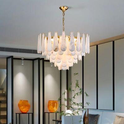 Postmodern Designer Big Hanging Lamp Luxury Natural Marble All Brass Ceiling Chandeliers Leon Chandelier(WH-MI-489)