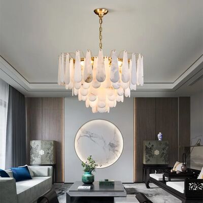 Postmodern Designer Big Hanging Lamp Luxury Natural Marble All Brass Ceiling Chandeliers Leon Chandelier(WH-MI-489)