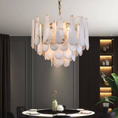 Postmodern Designer Big Hanging Lamp Luxury Natural Marble All Brass Ceiling Chandeliers Leon Chandelier(WH-MI-489)