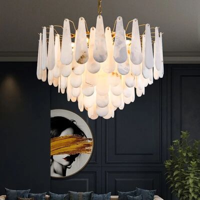 Postmodern Designer Big Hanging Lamp Luxury Natural Marble All Brass Ceiling Chandeliers Leon Chandelier(WH-MI-489)
