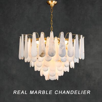 Postmodern Designer Big Hanging Lamp Luxury Natural Marble All Brass Ceiling Chandeliers Leon Chandelier(WH-MI-489)