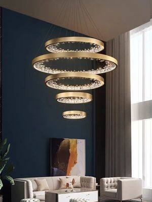 Duplex Stairs Chandelier Modern Luxury Rings Crystal Large Pendant Lamp Luxury Circle Crystal Chandelier(WH-MI-494)