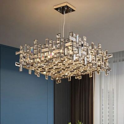 Rectangle Chrome Crystal Chandelier Modern Chrome K9 Crystal Pendant Lights(WH-CY-257)