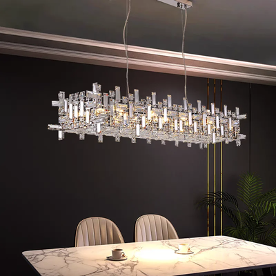 Rectangle Chrome Crystal Chandelier Modern Chrome K9 Crystal Pendant Lights(WH-CY-257)