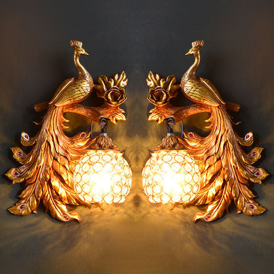 Vintage Creative Art Deco Peacock Resin Wall Lamp Gold Vanity Luxury Bedroom Wall Light（WH-VR-62）