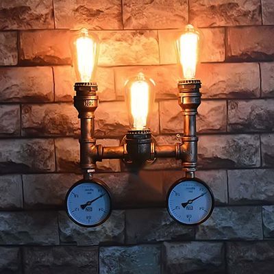 Vintage Industrial Water Pipe Wall Light Retro E27 Edison Wrought Iron steampunk lamp (WH-VR-90)