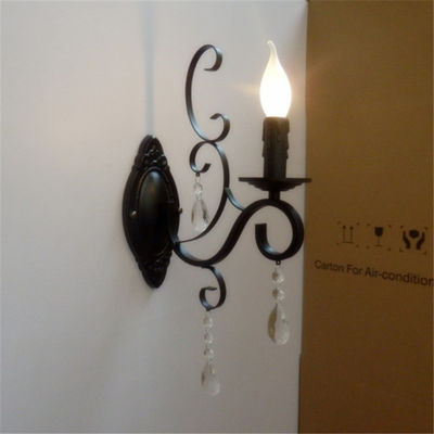 classic vintage candle wall light black wrought iron body crystal deco wall mount light (WH-VR-99）