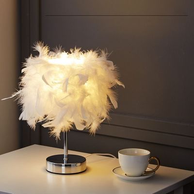 E27 Bedside Table LED Lamp Feather Romantic Feather table lamp(WH-MTB-56)