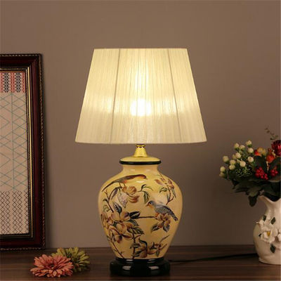 Vintage Retro Country Chinese Porcelain Ceramic Fabric E27 Dimmer Table porcelain lamp(WH-MTB-107)