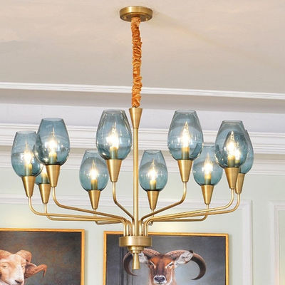 Brass Chandelier LED Modern Copper Glass Shade Hanging Lamp interior lighting home Longmont Chandelier(WH-MI-88)