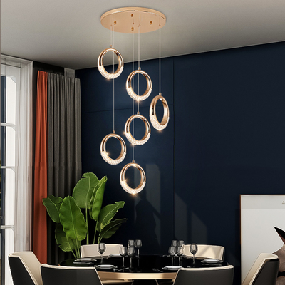 Luxury Crystal Chandelier For Staircase Led Home Decor Light Fixture Modern Creative Rings Chandelier(WH-NC-53)