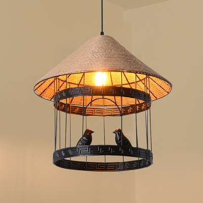 Industrial Loft Bird Cage Pendant Lamp Hemp Rope Chandelier Light(WH-VP-138)