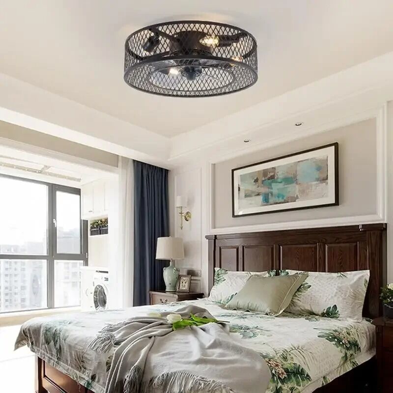 study room Bedroom Fans Light Loft Black iron net Industrial Ceiling Fan Lamp (WH-CLL-78)