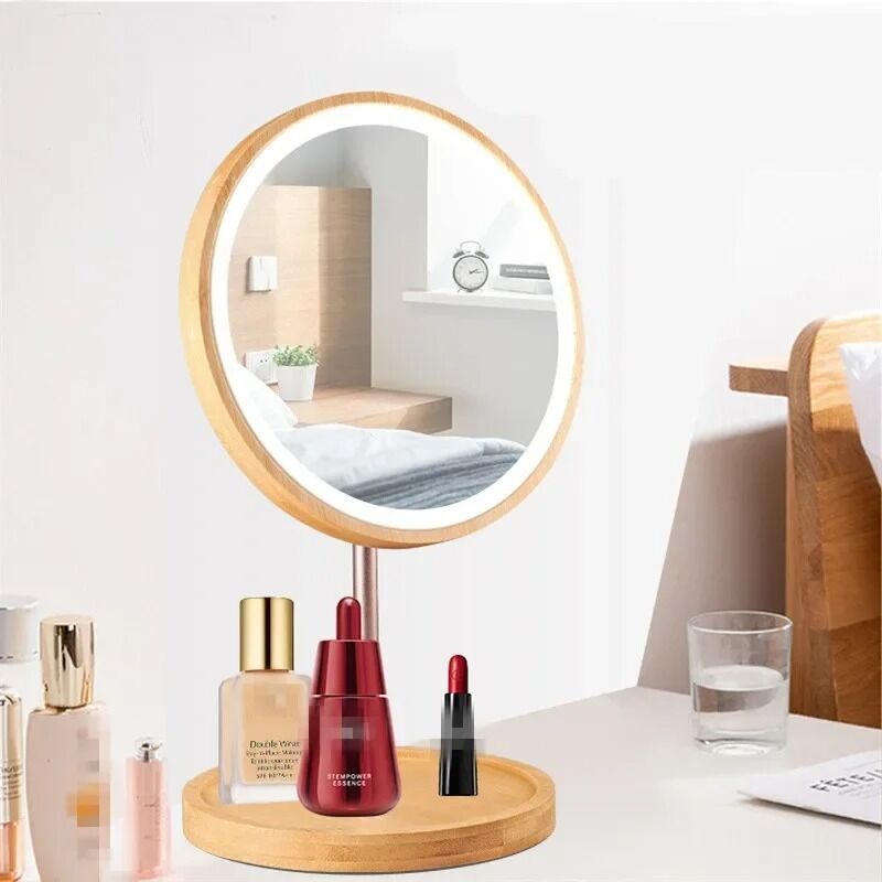 USB Rechargeable Detachable Wood Makeup Mirror With Light (WH-MR-98)