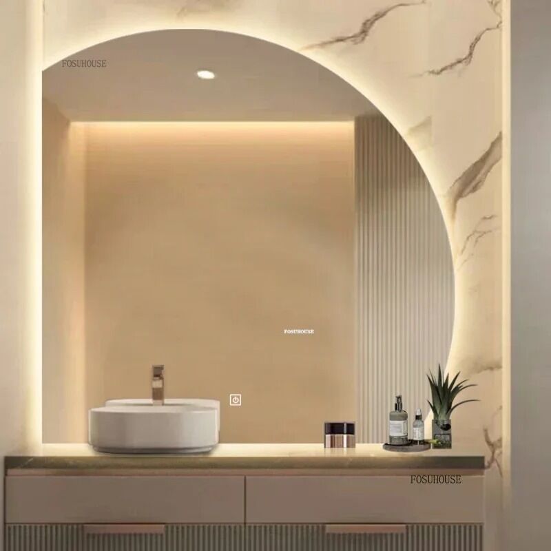 Nordic Semicircular Bath Mirrors Wall-mounted Smart Mirrors with lamp(WH-MR-103)
