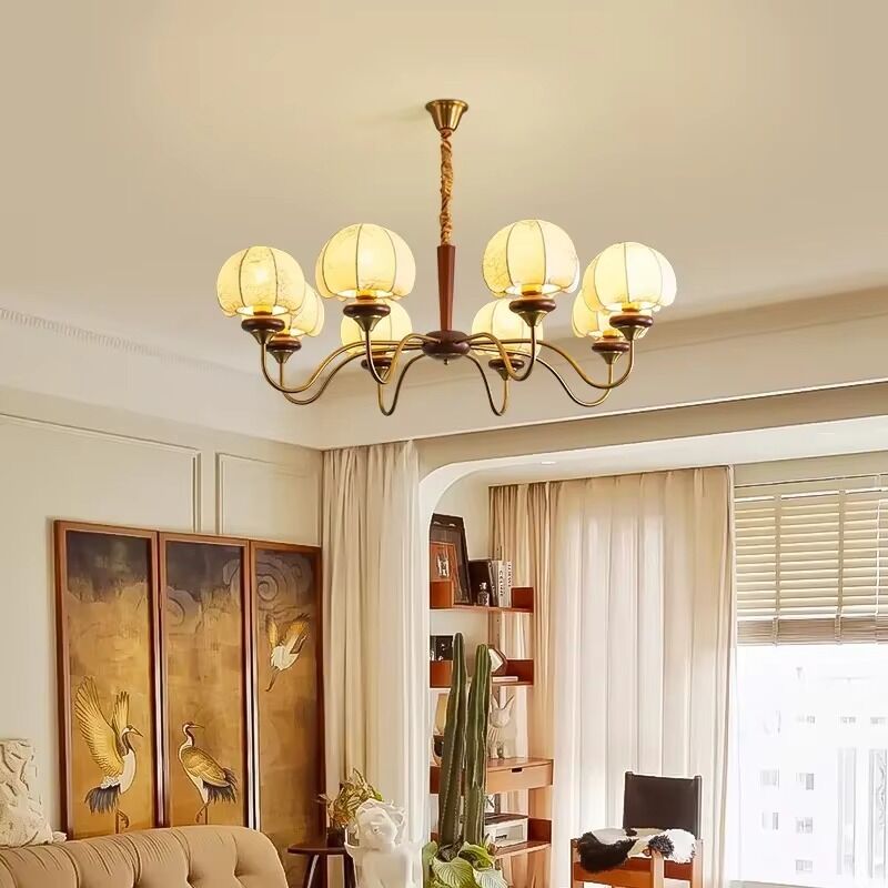 Romantic American Solid Wood Fabric Lampshade Vintage Bedroom Chandelier (WH-VP-298)