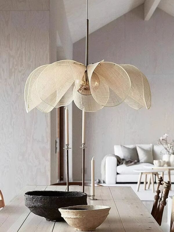 French Fabric Ceiling Pendant Lights Japanese Wabi Sabi Flower Chandelier (WH-VP-306)