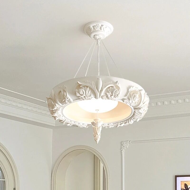 French Classical Led Chandelier White Resin Gypsum Rounded Pendant lamp Vintage Chandelier (WH-VP-315)