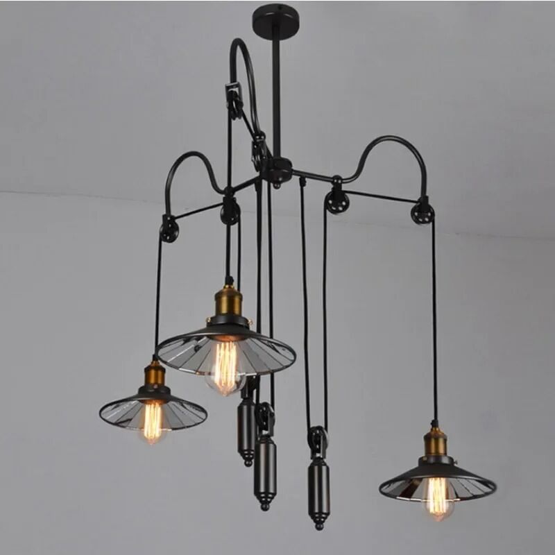 Black Iron Hanging Lamp Industrial Style Vintage Chandelier Pulley Ceiling Lamp (WH-VP-347)