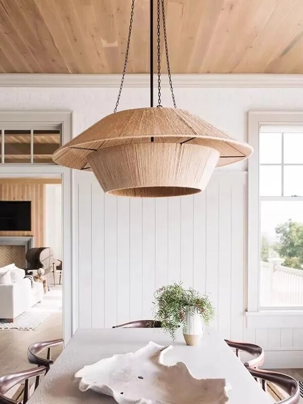 Wabi Sabi Style Japanese Simple Creative Living Room Dining Room Homestay Handmade Woven  Rope Lamp Retro Pendant Light (WH-VP-355)