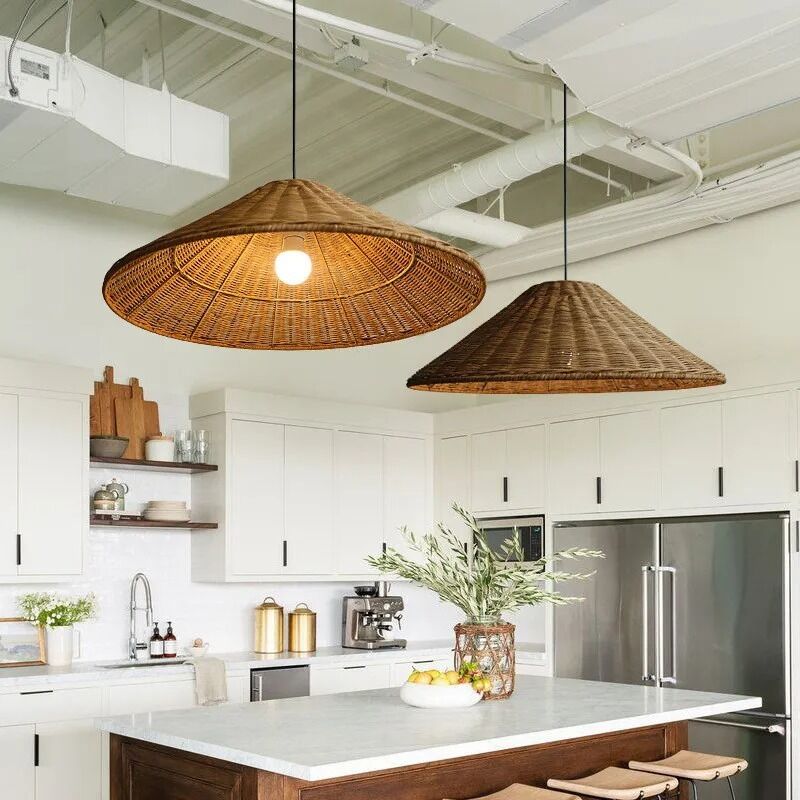 farmhouse light bar dining lights Minimalist Brown Beige Retro wicker pendant light(WH-WP-96)