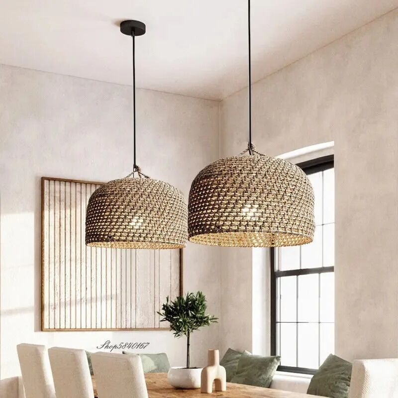 rustic hanging lamp Dining Room Kitchen Wabi sabi Jute Rope Pendant Lights(WH-WP-105)
