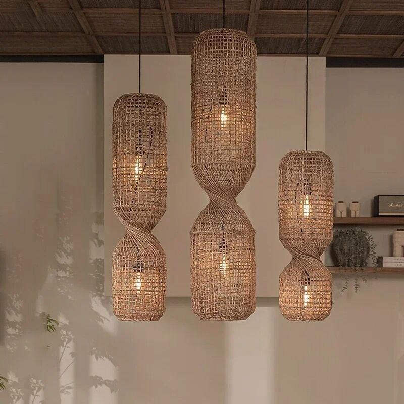 Staircase Suspension Luminaire Restaurant Bar Chinese Style Rattan Wabi-sabi Pendant Light(WH-WP-114)