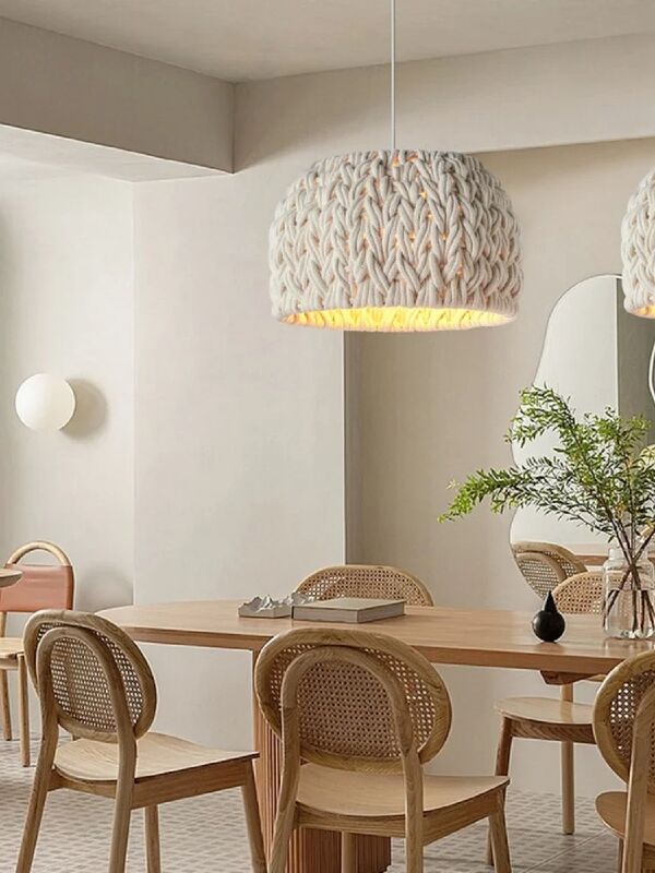 Bar Hanging Light Fixture Kitchen Island Cafe Nordic Hand-Woven Rope Wabi Sabi Pendant Light(WH-WP-136)