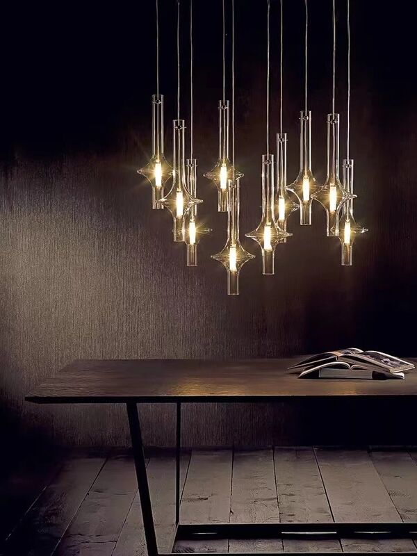 Smoke Ash Amber Glass Tube Pendant Light Dining Room Bedroom Bedside Kitchen Lamp(WH-GP-200)
