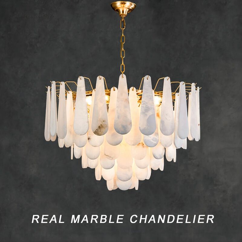 Postmodern Designer Big Hanging Lamp Luxury Natural Marble All Brass Ceiling Chandeliers Leon Chandelier(WH-MI-489)