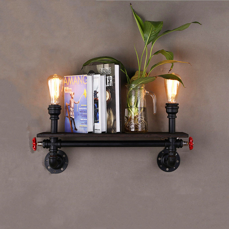 Vintage wall light Bar living room study bedside light wood bookshelf art water pipe bed side wall lamp(WH-VR-46）