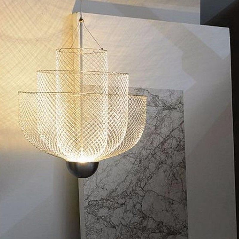 Designer Golden Grid Led Chandelier Postmodern Metal Bedroom chandelier Meshmatics Chandelier(WH-MI-83)