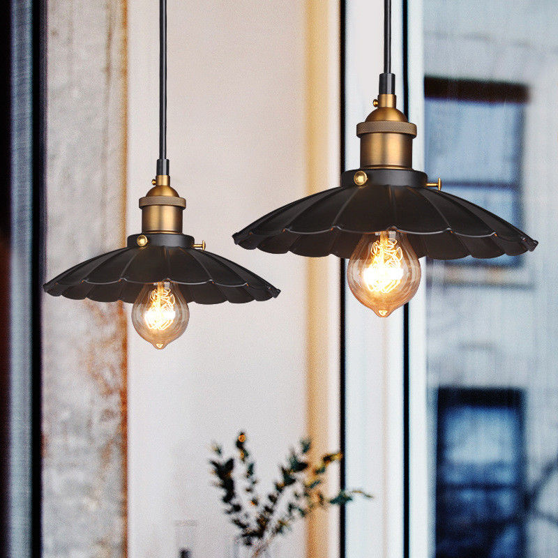 Black Pendant Light with Cord LOFT Creative Metal Umbrella Lamp Industrial plug in chandelier(WH-VP-59)