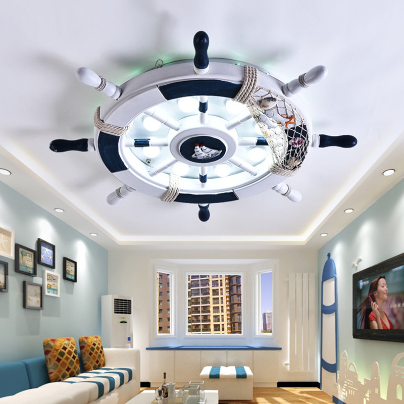 Mediterranean sea rudder Kids room nursery lamp home bedroom decor smart round ceiling light(WH-MA-171)