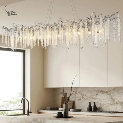 Lustres de cristal retangulares modernos grandes para sala de jantar Lustres de cristal K9 longos prateados (WH-CY-260)