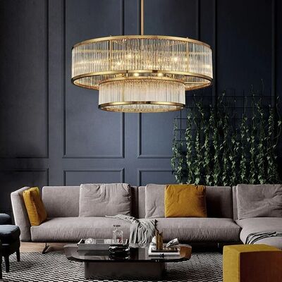 Lâmpadas de cristal dourado luxuosa brilhante redonda linear pendente luz (WH-CY-262)